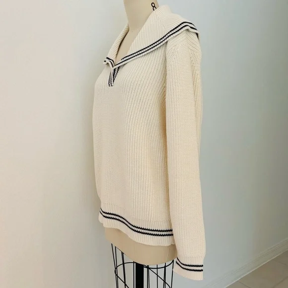 Doen Voyage Sweater NWT Cream Sailor Collar Cotton Wool Blend L - Picture 4 of 10